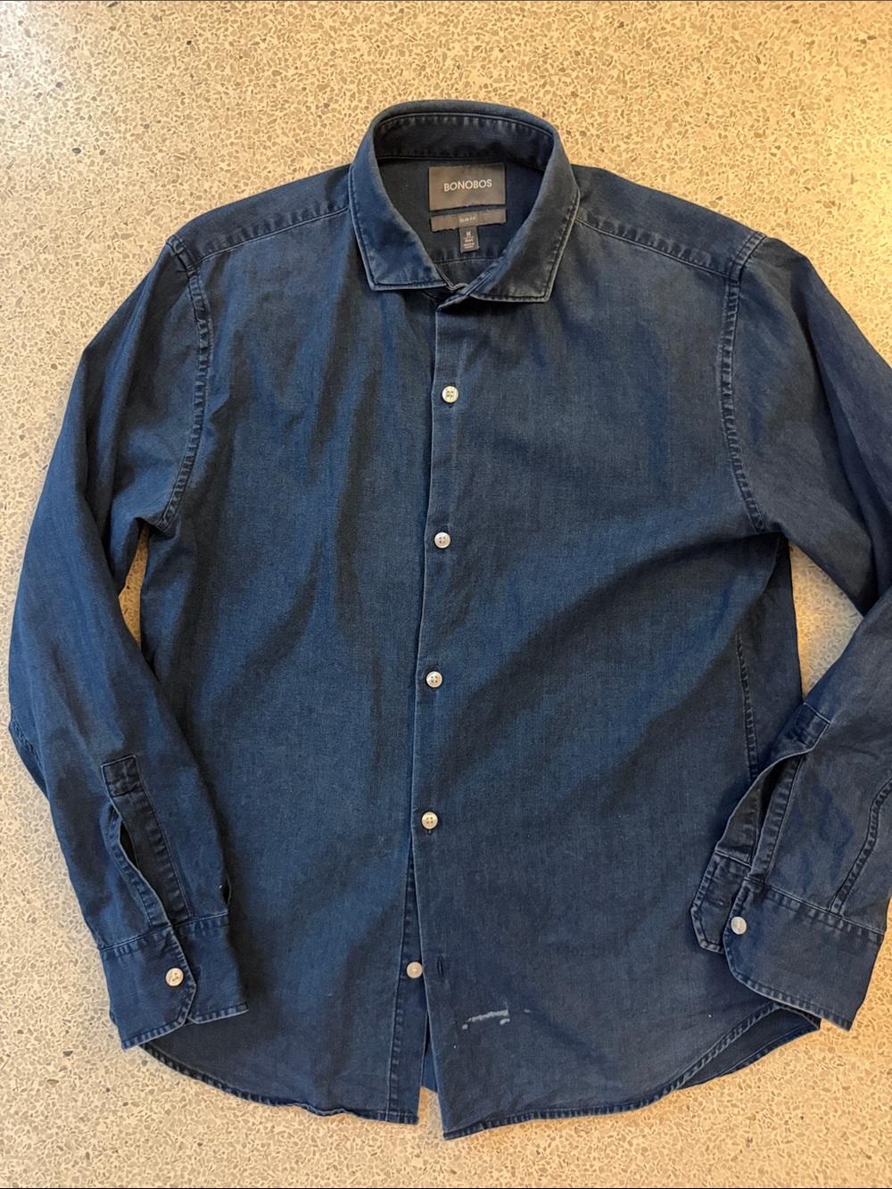Bonobos Men's Indigo Blue Denim Chambray Casual Slim Fit Shirt Short Medium